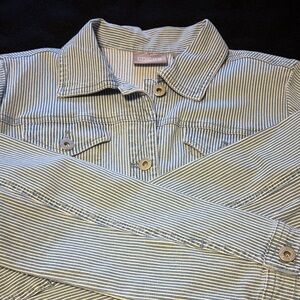 Chico's Blue and White Railroad Striped Denim Jacket